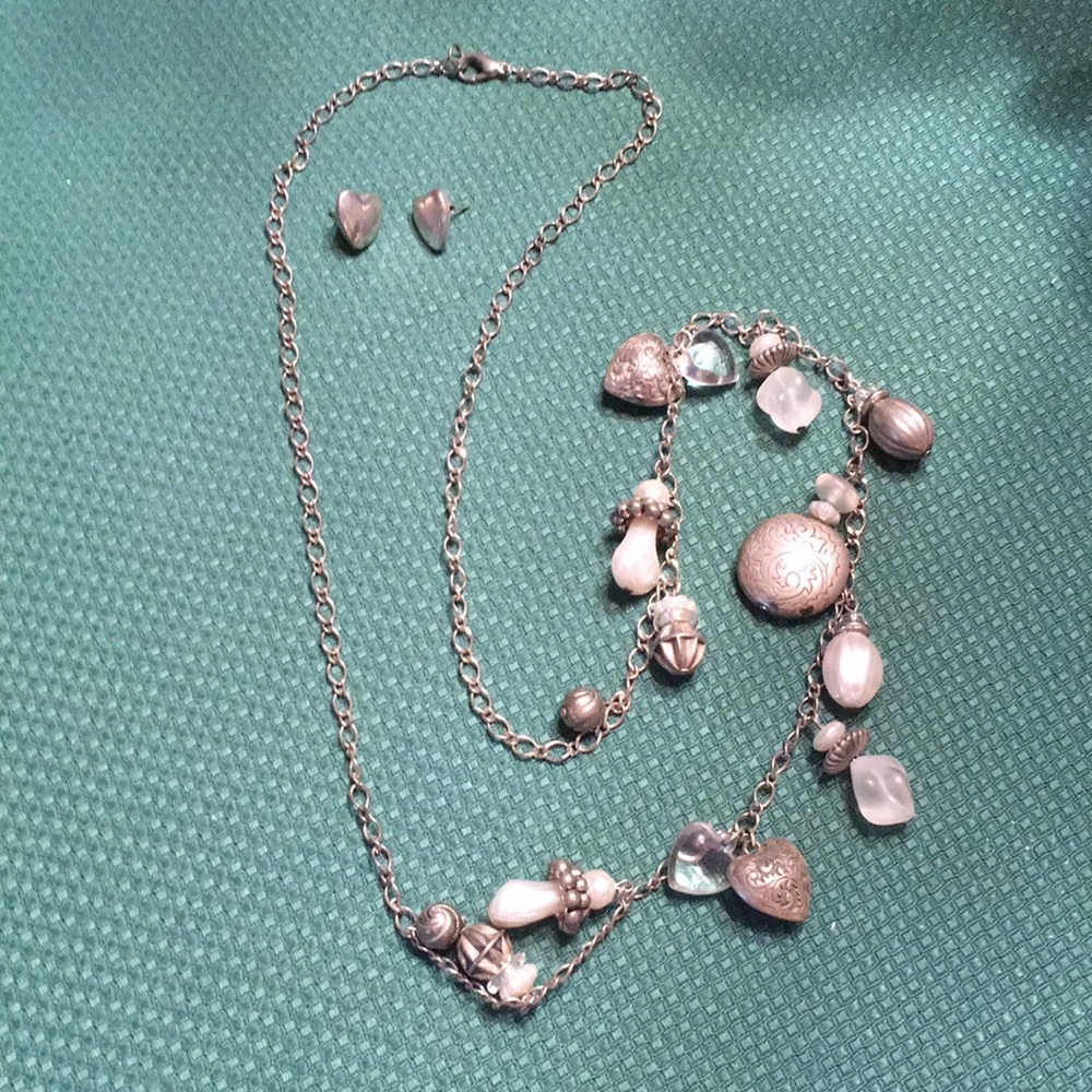 Long sterling silver necklace and earrings
